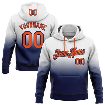 Custom Stitched White Orange-Navy Fade Fashion Sports Pullover Sweatshirt Hoodie