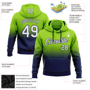 Custom Stitched Neon Green White-Navy Fade Fashion Sports Pullover Sweatshirt Hoodie