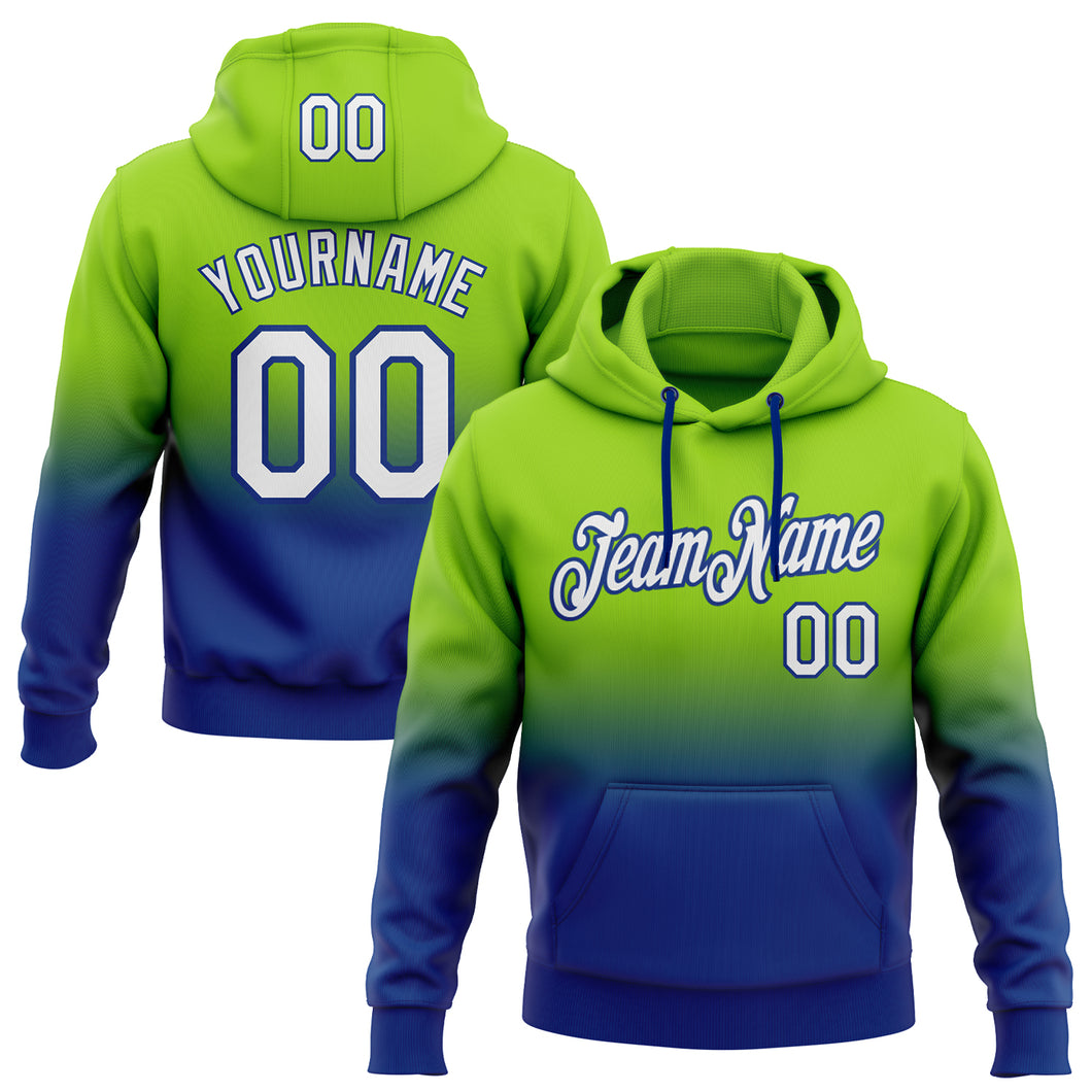 Custom Stitched Neon Green White-Royal Fade Fashion Sports Pullover Sweatshirt Hoodie