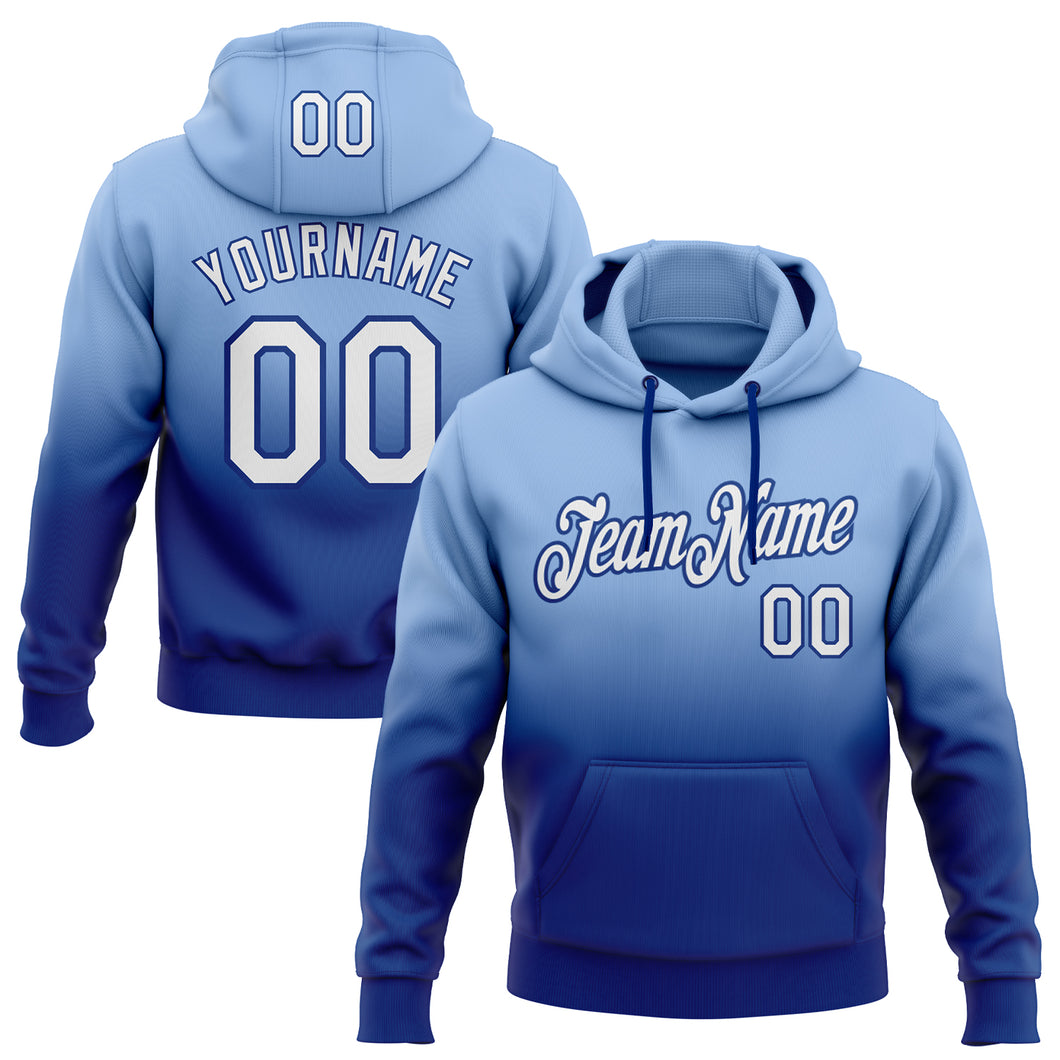 Custom Stitched Light Blue White-Royal Fade Fashion Sports Pullover Sweatshirt Hoodie