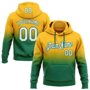 Custom Stitched Gold White-Kelly Green Fade Fashion Sports Pullover Sweatshirt Hoodie