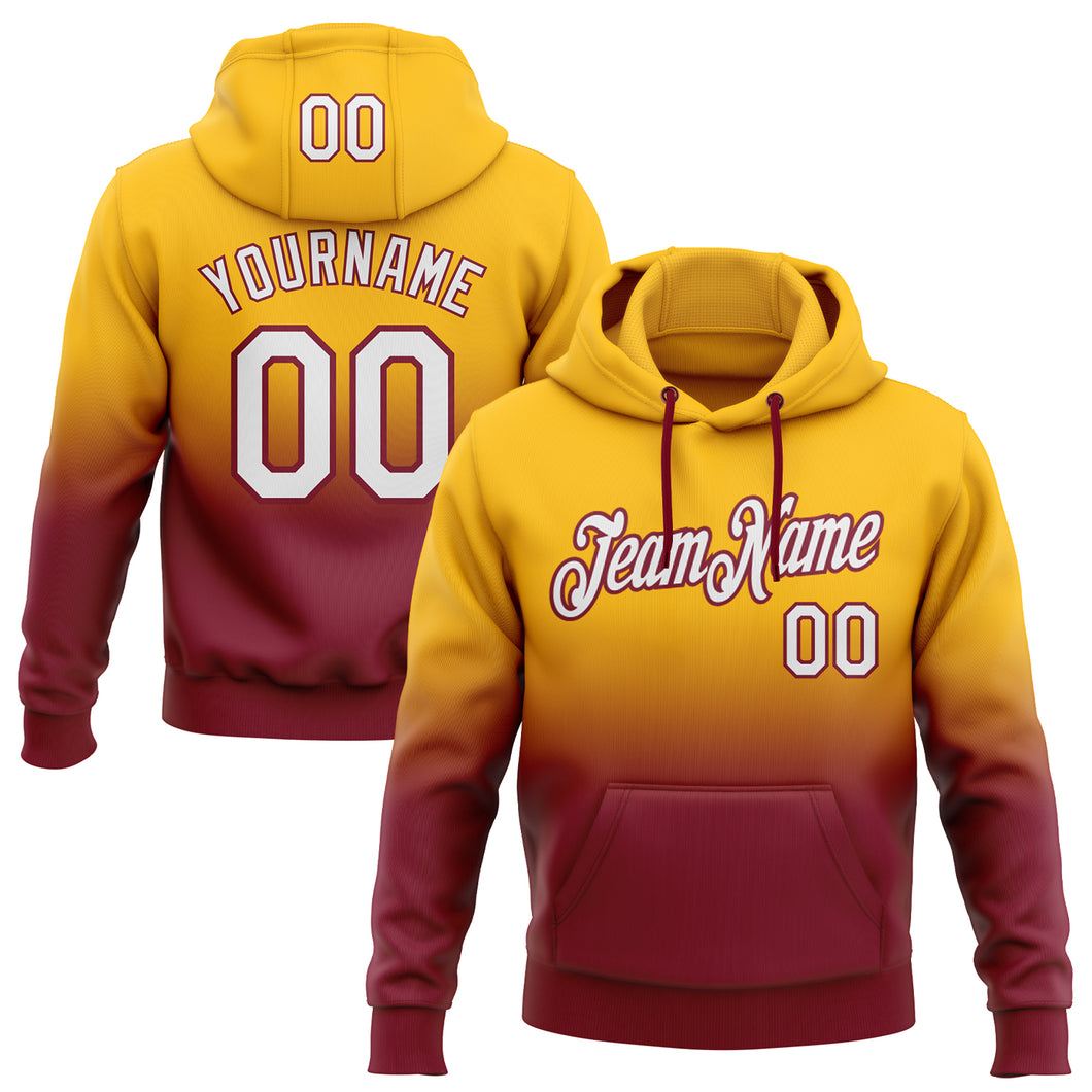 Custom Stitched Gold White-Crimson Fade Fashion Sports Pullover Sweatshirt Hoodie