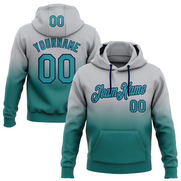 Custom Stitched Gray Teal-Navy Fade Fashion Sports Pullover Sweatshirt Hoodie