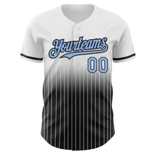 Load image into Gallery viewer, Custom White Pinstripe Light Blue-Black Authentic Fade Fashion Baseball Jersey
