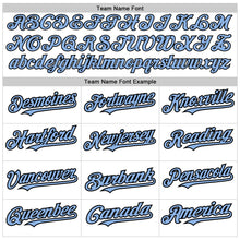 Load image into Gallery viewer, Custom White Pinstripe Light Blue-Black Authentic Fade Fashion Baseball Jersey
