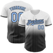 Load image into Gallery viewer, Custom White Pinstripe Light Blue-Black Authentic Fade Fashion Baseball Jersey
