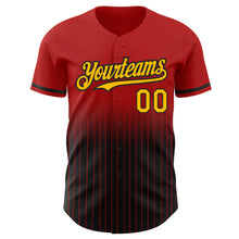 Load image into Gallery viewer, Custom Red Pinstripe Gold-Black Authentic Fade Fashion Baseball Jersey
