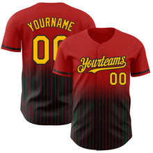 Load image into Gallery viewer, Custom Red Pinstripe Gold-Black Authentic Fade Fashion Baseball Jersey
