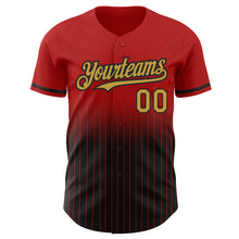 Laden Sie das Bild in den Galerie-Viewer, Custom Red Pinstripe Old Gold-Black Authentic Fade Fashion Baseball Jersey
