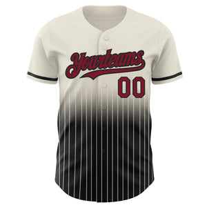 Custom Cream Pinstripe Crimson-Black Authentic Fade Fashion Baseball Jersey