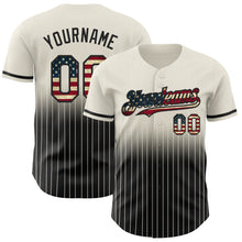 Load image into Gallery viewer, Custom Cream Pinstripe Vintage USA Flag-Black Authentic Fade Fashion Baseball Jersey
