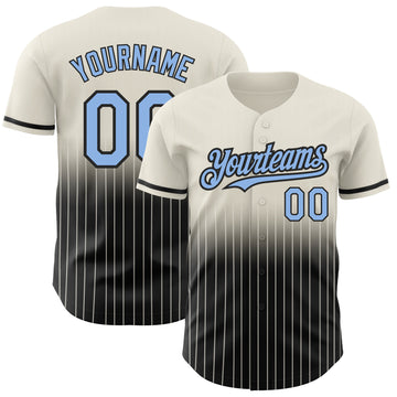 Custom Cream Pinstripe Light Blue-Black Authentic Fade Fashion Baseball Jersey