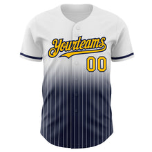 Laden Sie das Bild in den Galerie-Viewer, Custom White Pinstripe Gold-Navy Authentic Fade Fashion Baseball Jersey

