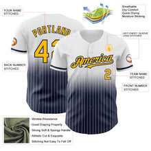 Laden Sie das Bild in den Galerie-Viewer, Custom White Pinstripe Gold-Navy Authentic Fade Fashion Baseball Jersey
