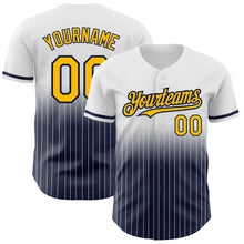 Laden Sie das Bild in den Galerie-Viewer, Custom White Pinstripe Gold-Navy Authentic Fade Fashion Baseball Jersey
