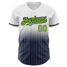 Load image into Gallery viewer, Custom White Pinstripe Neon Green-Navy Authentic Fade Fashion Baseball Jersey
