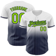 Load image into Gallery viewer, Custom White Pinstripe Neon Green-Navy Authentic Fade Fashion Baseball Jersey
