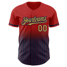 Load image into Gallery viewer, Custom Red Pinstripe Old Gold-Navy Authentic Fade Fashion Baseball Jersey
