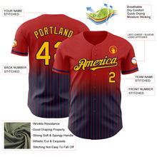Load image into Gallery viewer, Custom Red Pinstripe Gold-Navy Authentic Fade Fashion Baseball Jersey

