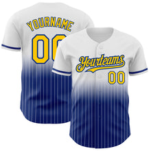 Laden Sie das Bild in den Galerie-Viewer, Custom White Pinstripe Yellow-Royal Authentic Fade Fashion Baseball Jersey
