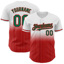 Laden Sie das Bild in den Galerie-Viewer, Custom White Pinstripe Kelly Green-Red Authentic Fade Fashion Baseball Jersey
