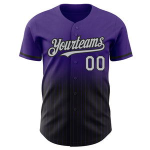 Custom Purple Pinstripe Gray-Black Authentic Fade Fashion Baseball Jersey