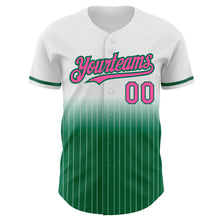 Load image into Gallery viewer, Custom White Pinstripe Pink-Kelly Green Authentic Fade Fashion Baseball Jersey
