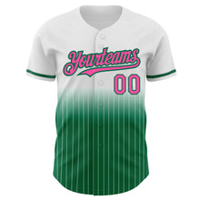 Загрузить изображение в средство просмотра галереи, Custom White Pinstripe Pink-Kelly Green Authentic Fade Fashion Baseball Jersey

