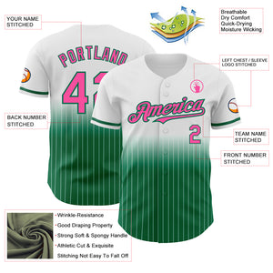 Custom White Pinstripe Pink-Kelly Green Authentic Fade Fashion Baseball Jersey