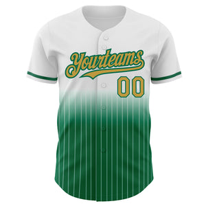 Custom White Pinstripe Old Gold-Kelly Green Authentic Fade Fashion Baseball Jersey