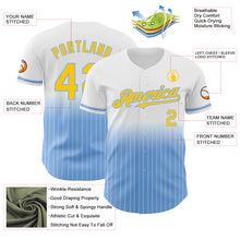 Load image into Gallery viewer, Custom White Pinstripe Yellow-Light Blue Authentic Fade Fashion Baseball Jersey
