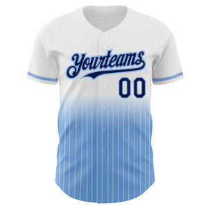 Custom White Pinstripe Navy-Light Blue Authentic Fade Fashion Baseball Jersey