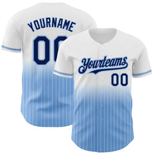 Load image into Gallery viewer, Custom White Pinstripe Navy-Light Blue Authentic Fade Fashion Baseball Jersey
