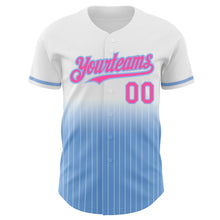 Load image into Gallery viewer, Custom White Pinstripe Pink-Light Blue Authentic Fade Fashion Baseball Jersey
