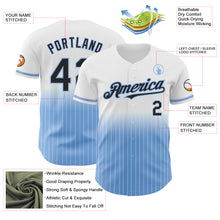 Load image into Gallery viewer, Custom White Pinstripe Black-Light Blue Authentic Fade Fashion Baseball Jersey

