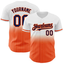 Load image into Gallery viewer, Custom White Pinstripe Navy-Orange Authentic Fade Fashion Baseball Jersey
