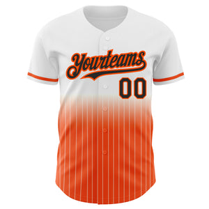 Custom White Pinstripe Black-Orange Authentic Fade Fashion Baseball Jersey