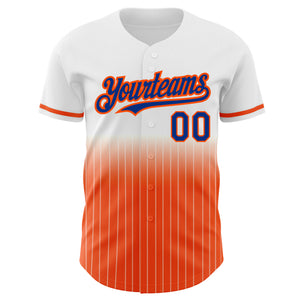 Custom White Pinstripe Royal-Orange Authentic Fade Fashion Baseball Jersey