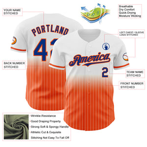 Custom White Pinstripe Royal-Orange Authentic Fade Fashion Baseball Jersey