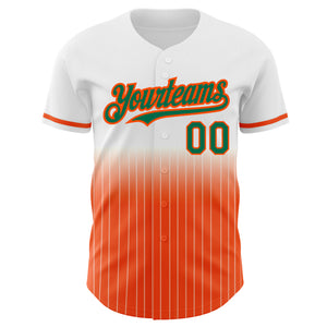 Custom White Pinstripe Kelly Green-Orange Authentic Fade Fashion Baseball Jersey