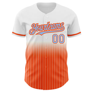 Custom White Pinstripe Light Blue-Orange Authentic Fade Fashion Baseball Jersey