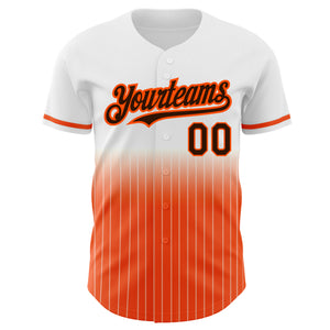 Custom White Pinstripe Brown-Orange Authentic Fade Fashion Baseball Jersey