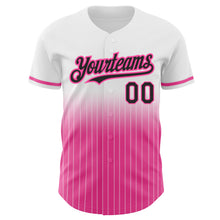 Load image into Gallery viewer, Custom White Pinstripe Black-Pink Authentic Fade Fashion Baseball Jersey
