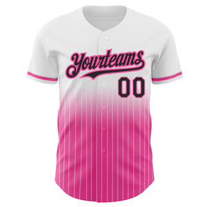 Custom White Pinstripe Black-Pink Authentic Fade Fashion Baseball Jersey