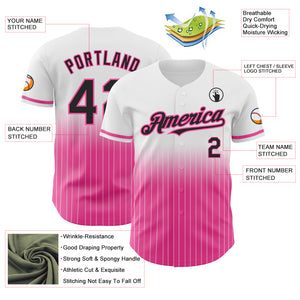 Custom White Pinstripe Black-Pink Authentic Fade Fashion Baseball Jersey