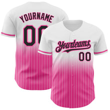 Load image into Gallery viewer, Custom White Pinstripe Black-Pink Authentic Fade Fashion Baseball Jersey
