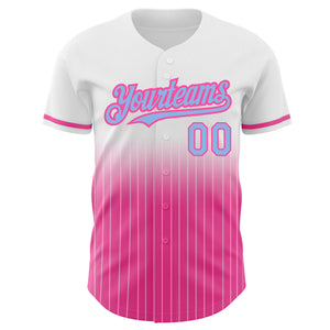 Custom White Pinstripe Light Blue-Pink Authentic Fade Fashion Baseball Jersey