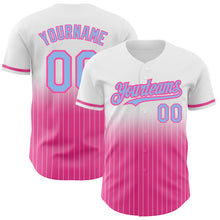 Load image into Gallery viewer, Custom White Pinstripe Light Blue-Pink Authentic Fade Fashion Baseball Jersey
