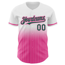Load image into Gallery viewer, Custom White Pinstripe Kelly Green-Pink Authentic Fade Fashion Baseball Jersey
