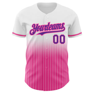 Custom White Pinstripe Purple-Pink Authentic Fade Fashion Baseball Jersey